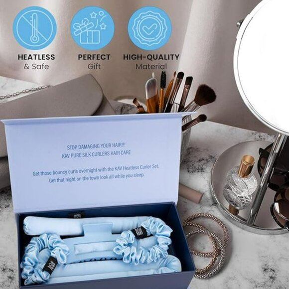 KAV Silk Heatless Curling Rod with Clip and Scrunchie Set, 4pcs set - Picture 4 of 5